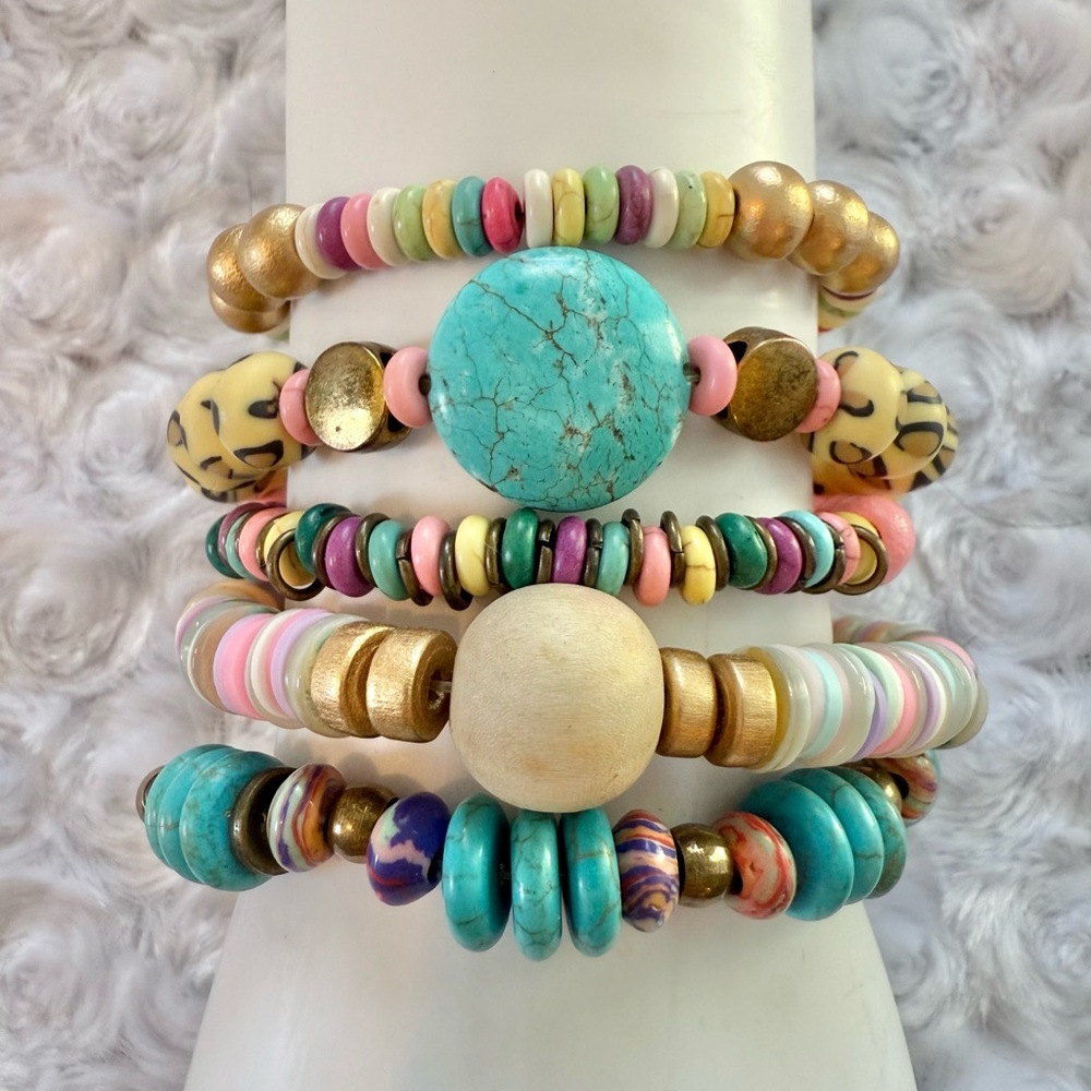 Colorful Handmade Beaded Bracelet Set of 5